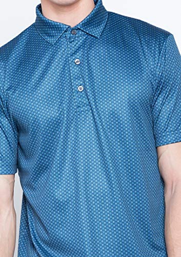 Jack Nicklaus Men's Black Label Golf Polo Shirt All Over Mini Foulard (Deep Dive Blue, Small) #TOP3