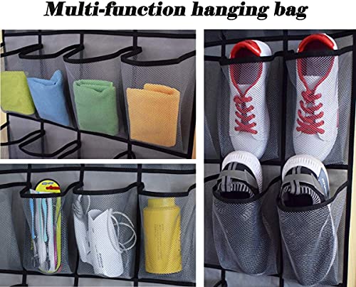 Over The Door Hanging Shoe Organizer 24 Extra Large Mesh Pockets Hanging Shoe Rack Holders For Closet Storage Men Sneakers,High Heeled Shoes,Double Stitching With 4 Metal Hooks,Gray 65.4"X23.6" #TOP3