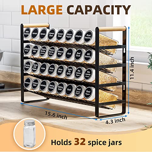 Ahnr 4 Tier Spice Rack Organizer With 32 Spice Jars, 396 Spice Labels, Chalk Marker And Funnel Complete Set For Cabinet, Countertop Or Wall Mount #TOP1