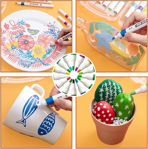 Image of BOLT BEE Acrylic Paint Markers with Brush Tips, Quick-Drying Waterproof Ink for Rock, Plastic, Wood, Canvas, Glass, Ceramic, Metal Art Crafts Projects (12 Color Acrylic Marker)