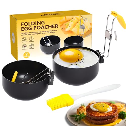 vita dennis Egg Poacher, Stainless Steel Egg Poacher Pan Egg Boilers with Oil Brush Anti-Scald Folding Handle, Egg Poachers for Kitchen (2Pcs)