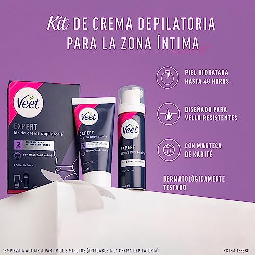 Veet Zestaw do depilacji Expert do intymnych stref ciała, krem do depilacji dla kobiet 50 ml i pianka wielokorzyściowa 50 ml