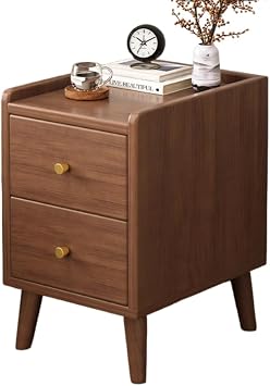 Solid Wood Bedside Table Nightstand with 2 Drawers and Storage Shelves, Solid Wood Bedside Table for Bedroom Night Table Wood Multifunction Sinite Table with Drawers 30cm, Double Drawer, Walnut