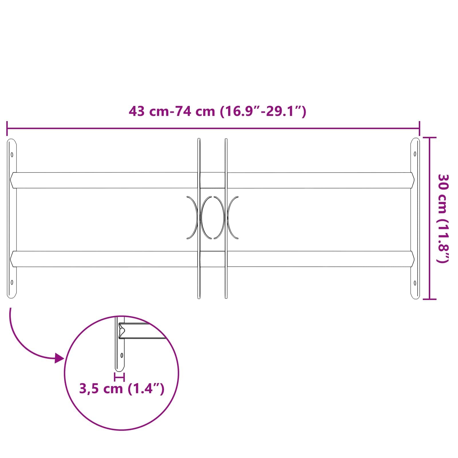 Barrera de seguridad para ventanas de acero galvanizado con 2 barras transversales ajustables de 43 a 74 cm, protección antirrobo, para madera, plástico, aluminio, ventanas, ideal para techo