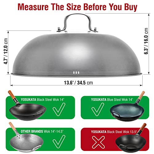Yosukata Wok Lid 13.6 Inch - Premium Stainless Wok Cover With Tempered Glass Insert Steam Holes - Dishwasher-Safe Lid For 14-Inch Wok - Chees Melting Dome For Griddle #TOP2
