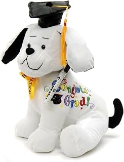 Graduation Autograph Stuffed Dog, Words : Congrats Grad! (10.5 Inch) - Black Cap
