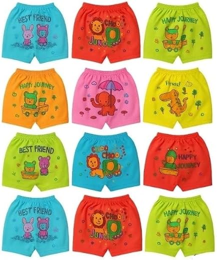 Baby Shorts with Cartoon Prints, Pack of 6, Random Colour, for 6 to 12 Months Multicolour