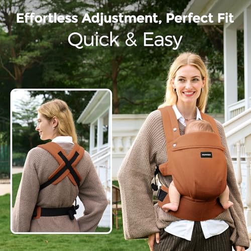 Momcozy Baby Carrier with Natural Cotton Linen, Gentle on Baby\'s Skin, Ergonomic Design, Newborn to Toddler for 7-44lbs, Lightweight and Comfortable, Hands-Free for Moms&Dads, Sepia