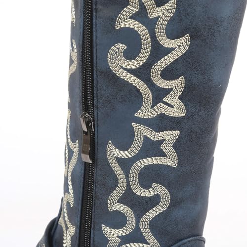 Cowboy Boots for Women,Womens Mid Calf Western Cowgirl Boots with Classic Embroidery, Round Toe Stitched Side Zipper Pull On Retro Design Fall Boot for Women Winter Spring4