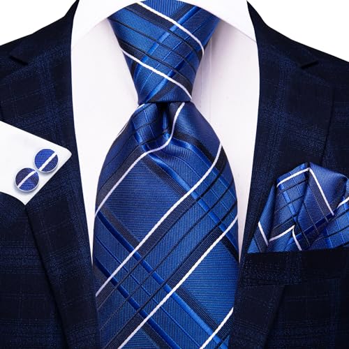 Image of Hi-Tie Mens Paisley Floral Striped Ties Set Silk Necktie and Lapel Pin for Men Pocket Square Cufflinks Set Business Wedding