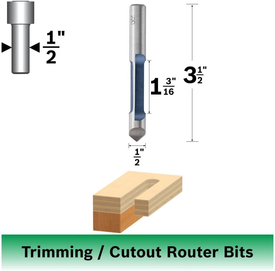 Bosch 85246 1/2 in. x 1-3/16 in. Carbide Tipped 1-Flute Pilot Panel Straight Bit