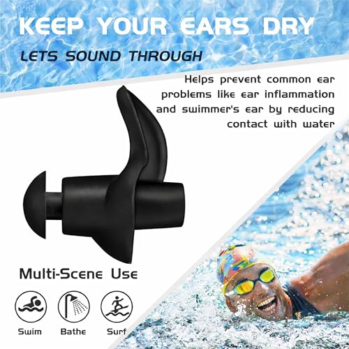 Image of James HealthPlus 1 Pair Waterproof Soft Silicone Earplugs for Water Sports Swimming Accessories with Storage Box (Black)