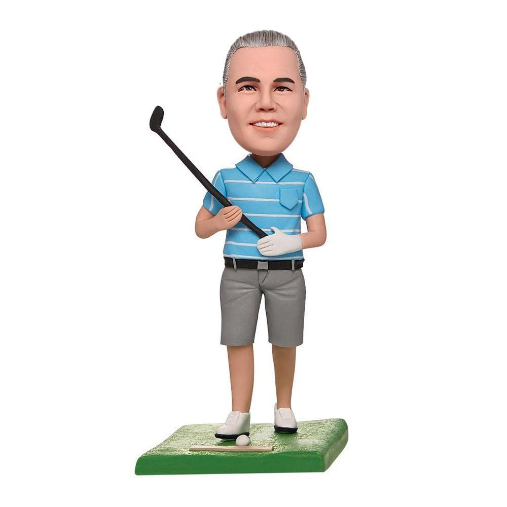mydedor Custom Bobble-Heads Figurine Customized Doll, Male Golfer in Blue T-Shirt Custom Bobble Head, Bobble Head Figures Handmade Personalized Sculpture Gift for Man