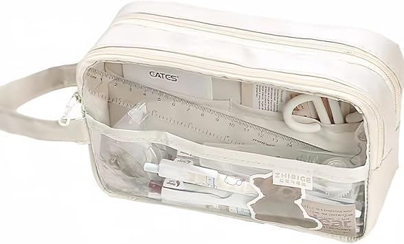 AuraGlor Big Capacity Pencil Case 5 Compartments Large Pencil Pouch Pen Bag Pencil Box Holder Organizer Simple Storage Aesthetic Stationery Cosmetic for Adults Men Women Office Essentials Beige