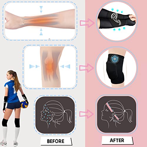 Volleyball Knee Pads Volleyball Arm Sleeves Volleyball Socks And Headband 4 Pcs Volleyball Accessories Passing Forearm Sleeves With Protection Pad Thumb Hole For Women Teen Girls Youth #TOP1