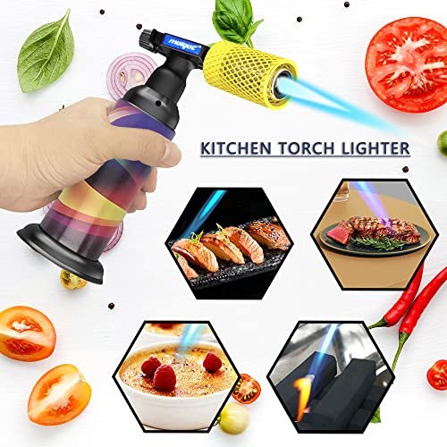 Molgoc Butane Torch with Anti-scalding Device,Stainless Steel Protective Cover,Refillable Kitchen Torch Lighter,Adjustable Flame Guard. (Butane Gas Not Included,Yellow) (Yellow Plus) by Molgoc - Image 2
