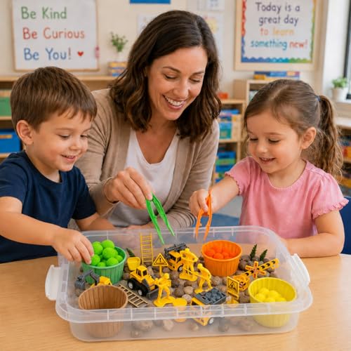 Cinrobiye 150 Pcs Construction Theme Activity Fillers Set with Storage Box, Excavator Accessories, Road Signs, Tools, Building Materials & Sorting Supplies for Classroom Activities, Home Projects - Image 7