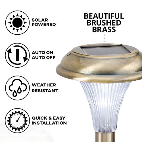 Solar Lights For Outdoor Pathway - 8 Brightest Light Set, Beautiful Brushed Brass Metal For Walkway, Patio, Path, Lawn, Garden, Outside Landscape & Yard Decor, Stylish Design, 12 Inches Tall #TOP5