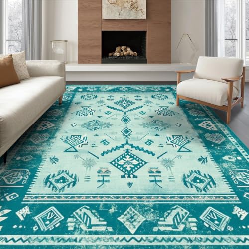 ODIKA 6'x9' Teal Blue Mint Green Boho Motif Ultra-Soft Area Rug