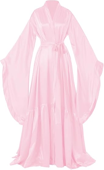 Womens Bridal Robes Old Hollywood Maternity Photoshoot Silk Bathrobe Long Lingerie Cover Up Nightgown