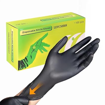 LEVCSERH Black Disposable Nitrile Gloves Powder Free Latex Free Home Kitchen Cleaning Food Service Cooking Machinery Work (Medium)