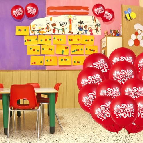 Image of Gejoy Jesus Loves You Balloon 12 Inch Latex Christian Religious Jesus Balloon Party Decor for He Is Risen Party Decor Favor Cross Church Event Birthday Sunday Supplies(Red,60 Pcs)