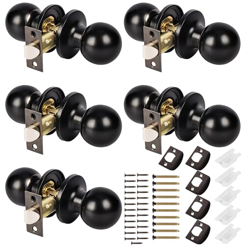 Belle Vous Pack de Pomos de Puerta Redondos - 5x Manetas Pomo Negro Sin Llave para Puertas Interior Exterior y Entrada Casa - Manillas Picaporte de Acero Inoxidable Sin Bloqueo