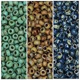 Miyuki Seed Beads Bundle, Size 11/0, Picasso Seafoam Green, Brown Tan Matte, Montana Matte (23 Gram Tubes x 3)