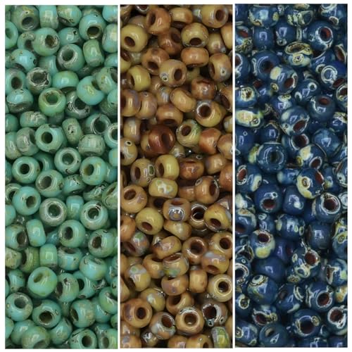 Miyuki Seed Beads Bundle, Size 11/0, Picasso Seafoam Green, Brown Tan Matte, Montana Matte (23 Gram Tubes x 3)