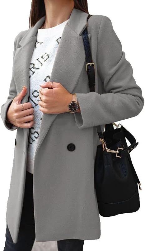 Amazon Co Jp レディースコートロング 女性用コートジャケットダブルブレストオーバーコートコート冬のアウター 色 グレー Size Xxxx Large 服 ファッション小物