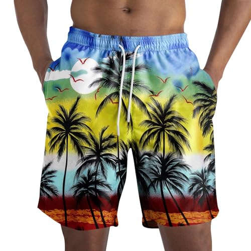 Men's Swim Trunks Hawaiian Quick Dry Swimming Bathing Suit with Pockets Stretch Beach Board Shorts