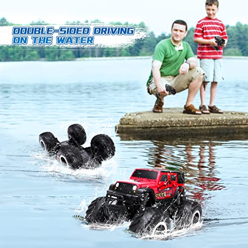 JONEALA RC Trucks 4x4 Offroad Waterproof - 2.4 GHz Amphibious Remote Control Car Toys for Boys 4-7, Remote Control Monster Truck, Beach Lake Pool Toys, Remote Control Boat Birthday Gifts for Kids