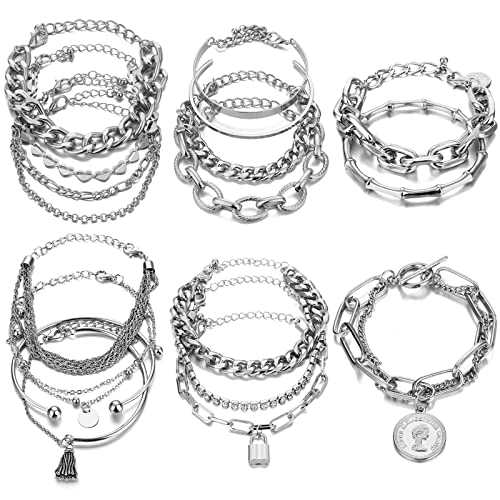 17IF 18 Pcs (6 Pack) Silver Bracelets Set for product image