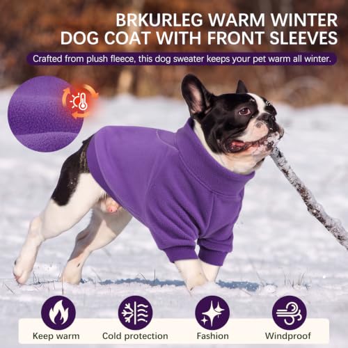 Image of BRKURLEG Dog Sweater, Warm Fleece Dog Winter Coat, Purple, XS