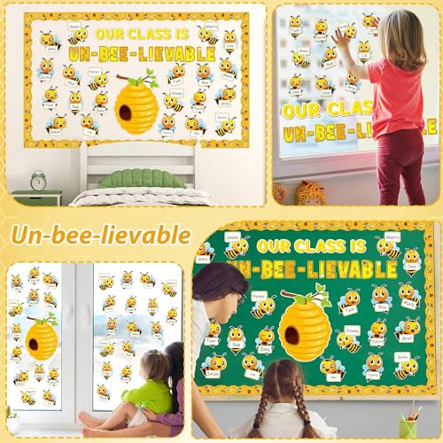 gisgfim Bee Bulletin Board Decoration Set Spring Summer Bee Sunflowers Borders Cutouts Decor for School Classroom Teacher Students Door Welcome Bulletin Board Craft Wall(Our Class is UN-BEE-LIEVABLE)