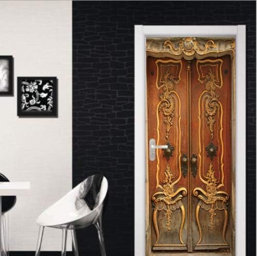 FLFK 3D Simulation Retro Door Sticker Peel and Stick Door Wraps Wall Murals Decals Self-Adhesive Door Wallpaper for Living Room Bedroom Decor 30.3"x78.7" - Image 4
