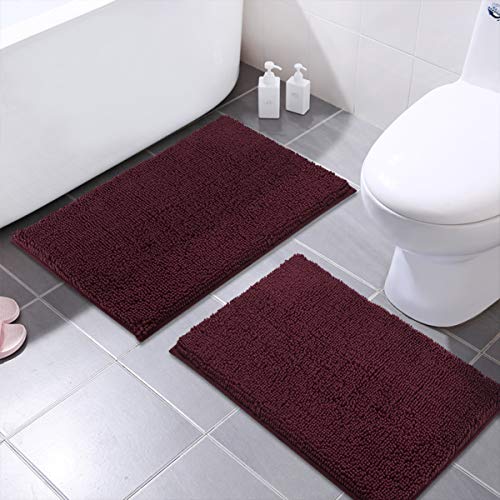 MAYSHINE Bathroom Rug Set | Soft Plush Chenille Bath Mats with PVC Non-Slip Backing, Absorbent Washable Quick Dry Area Rug Sets for Bathroom Floor | 32"x20" (2 Pack) | Dark Blue