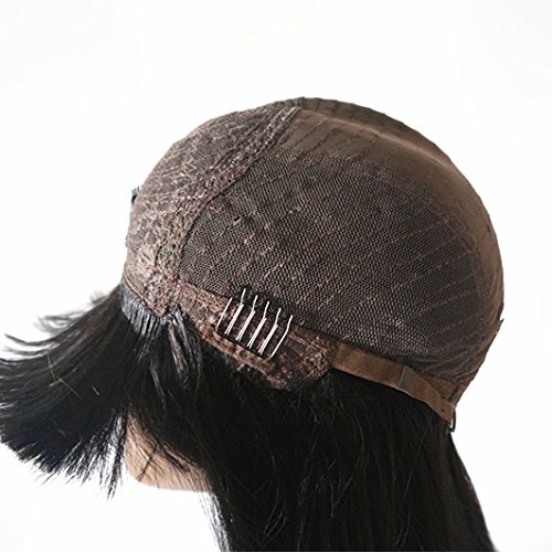 Enoya Human Hair Bob Wigs with Bangs Brazilian Straight Machine Made Glueless Short Wigs (12" Straight #1)