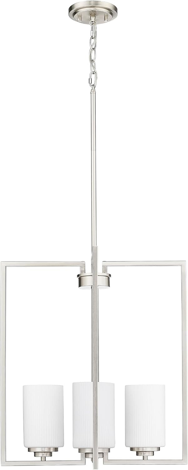 ML Lighting | Luxx Collection | 95004-BN | 4 Light Pendant in Brushed Nickel Finish with Ribbed Etched Opal White Glass Shade | Perfect for Kitchens, Dining Rooms, Living Rooms, Entryways, Hallways