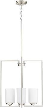 ML Lighting | Luxx Collection | 95004-BN | 4 Light Pendant in Brushed Nickel Finish with Ribbed Etched Opal White Glass Shade | Perfect for Kitchens, Dining Rooms, Living Rooms, Entryways, Hallways