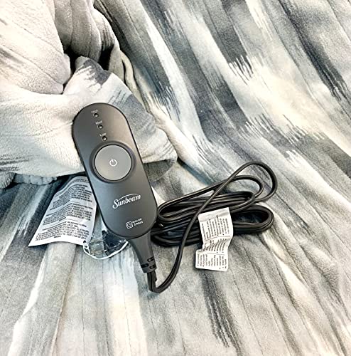 Sunbeam Microplush Foot Pocket Electric Heated Throw Blanket With 3-Heat Setting Control, Gray Ikat Pattern #TOP2