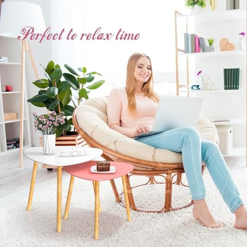Image of Modern Wooden Nesting Side Table Set of 2 for Living Room | Space Saving Sofa Side Table | Bedside End Table | Multipurpose Accent Tables for Home Bedroom Office (Pink White, Nesting)