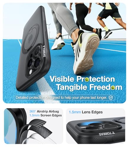 Image of TORRAS 360 Magnetic Stand for iPhone 15 Pro Max Case, [Fit for MagSafe] [Military-Grade Protection] Translucent Slim Case for iPhone 15 Pro Max, Obsidian Black, Ostand O3 Fitness Series