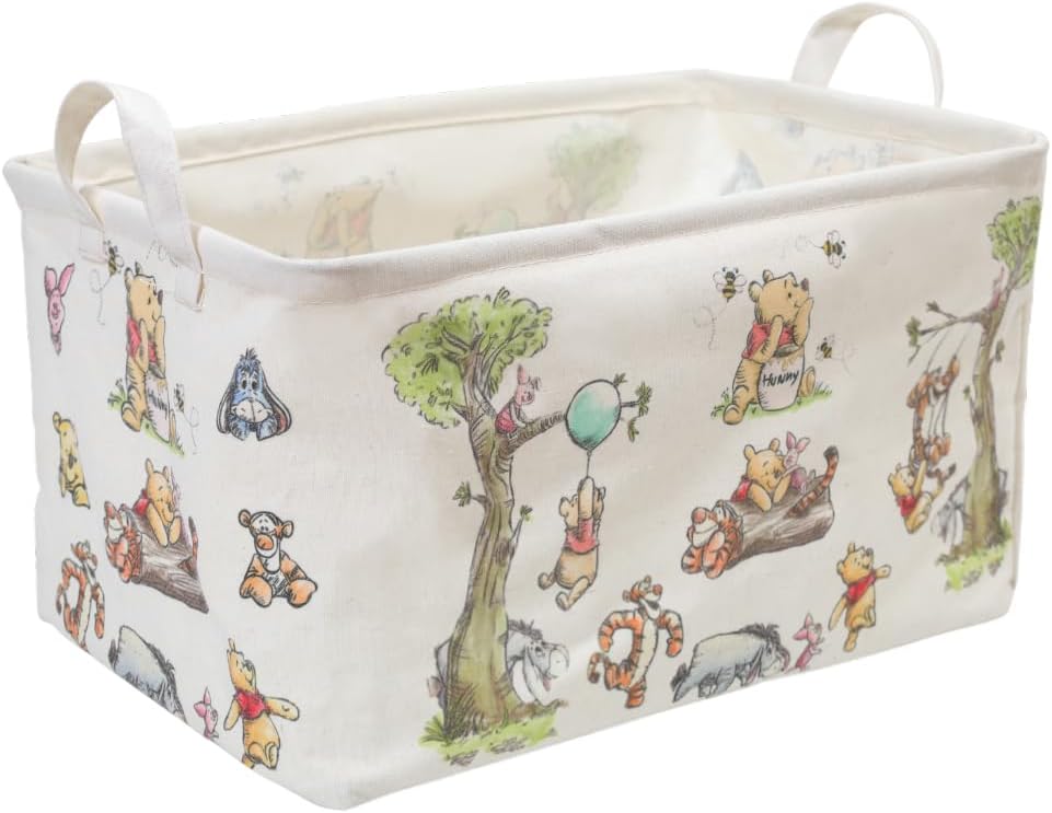 Rectangle Cute Bear Nursery Storage Basket With A Waterproof PE Coating, Foldable Large Canvas Laundry Hamper, Decorative Storage Baskets Suitable For Bathroom and Bedroom (White)