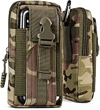 ONEFLOW Survival Case kompatibel mit Nokia Lumia 520/525 – Handy Gürteltasche aus Nylon mit Karabiner, Taktische EDC Tasche mit Gürtel Halterung, Outdoor Handyhülle – Camo Grün