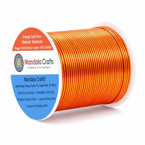 Image of Mandala Crafts 20 Gauge Orange Anodized Aluminum Craft Wire, 100 FT | Colored, Flexible, Bendable, for Bonsai, Armature, Sculpting, Wire Wrapping, Jewelry Making, Weather & Tarnish Resistant