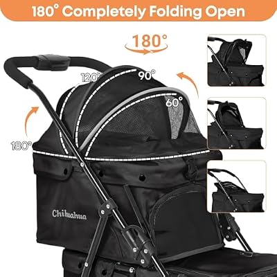 Double Pet Stroller for Dogs and Cats,Cat Strollers for 2 Cats,Double Dog Stroller for 2 Small Medium Dogs,4 Lockable Wheels/Lightweight/Folding, Black