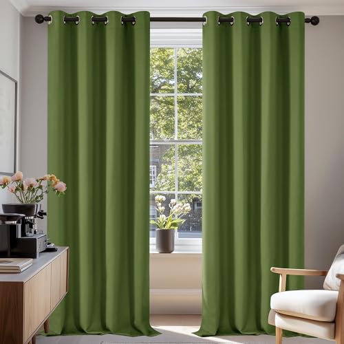 Deconovo Super Soft Solid Thermal Insulated Eyelet Living Room Blackout Curtains for Girls 46 x 90 Inch Green 1 Pair