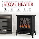 NETTA Electric Fireplace Stove Heater 1600-1800W with Fire Flame Effect, 2 Heat Settings, Adjustable Thermostat, Freestanding Portable Electric Log Wood Burner Effect - Black - Image 2