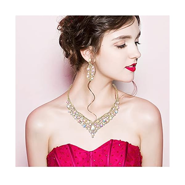chaoyite Elegant Austrian Crystal V-Shaped Statement Necklace Earrings Set Bridal Wedding Prom Costume Jewelry For Bride Bridesmaid - Image 3
